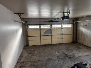 garage with a garage door opener