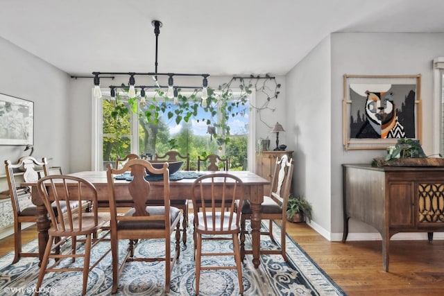 dining area with a healthy amount of sunlight and light hardwood / wood-style flooring