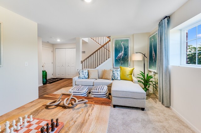 living room featuring light hardwood / wood-style flooring