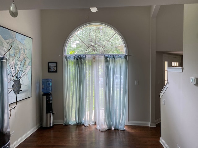 interior space featuring ceiling fan and dark hardwood / wood-style floors