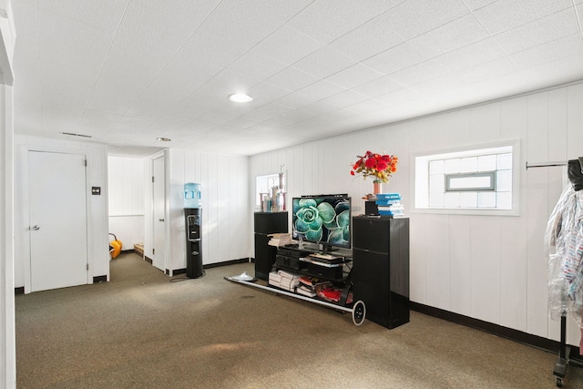 misc room featuring a wealth of natural light and dark colored carpet