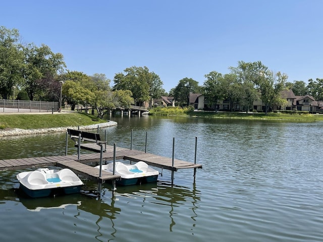 view of dock with a water view