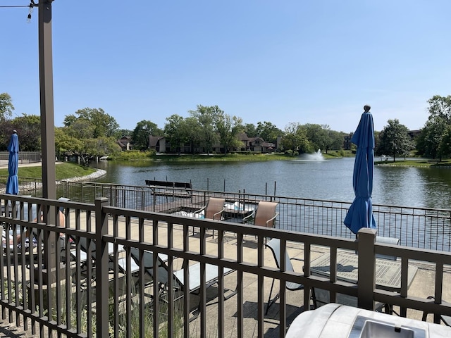 dock area with a water view