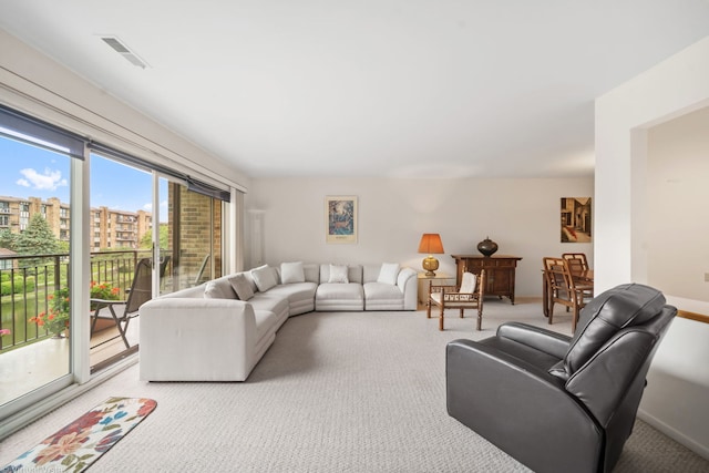 living room featuring carpet