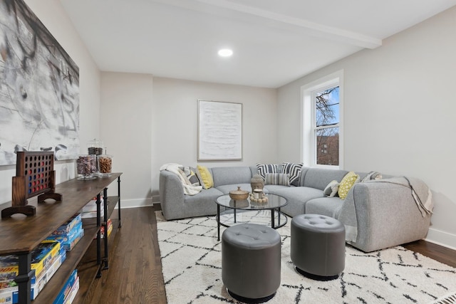 1407 N Hoyne Ave, Chicago, IL 60622 - living room featuring wood finished floors, recessed lighting, and beamed ceiling