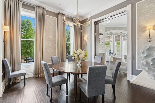 1407 N Hoyne Ave, Chicago, IL 60622 - dining room featuring a chandelier, wood finished floors, and ornamental molding