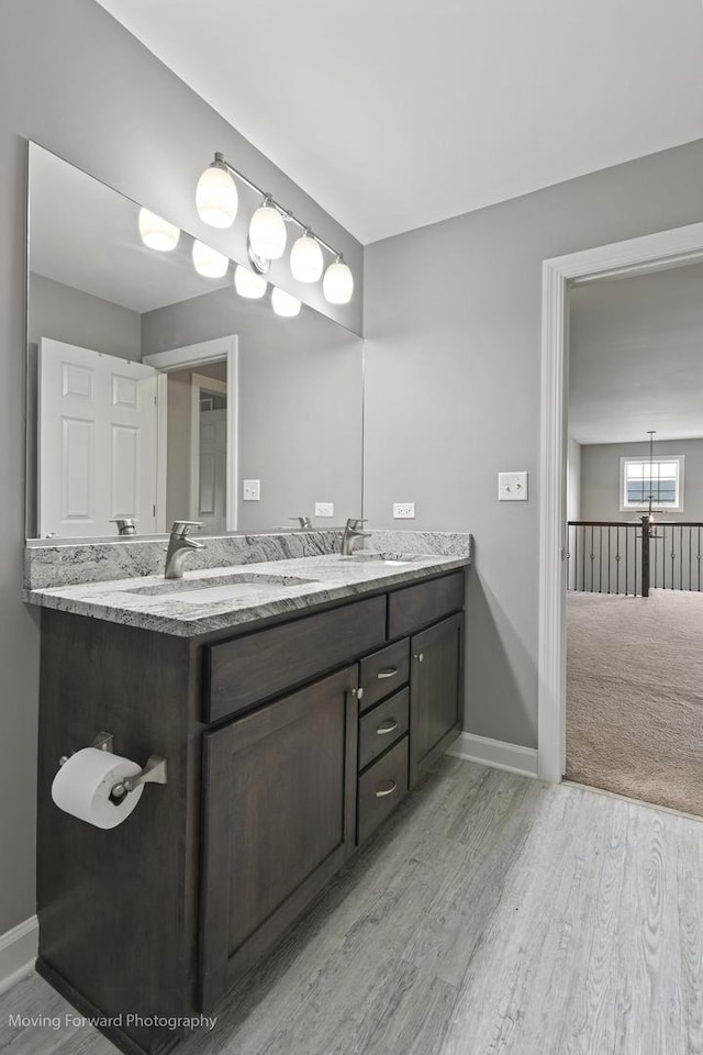 bathroom featuring vanity and hardwood / wood-style floors