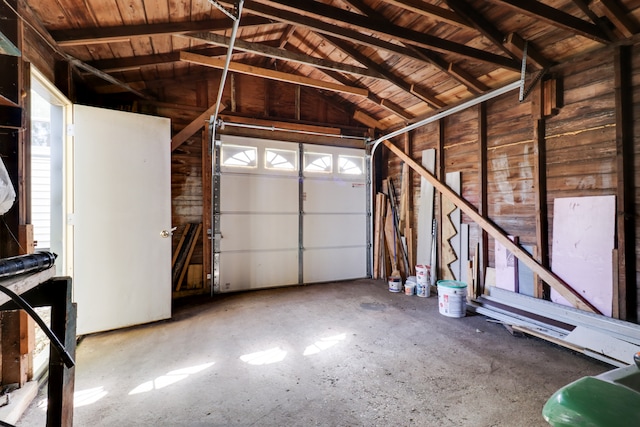 garage featuring wood ceiling