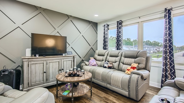 living room with dark wood-type flooring