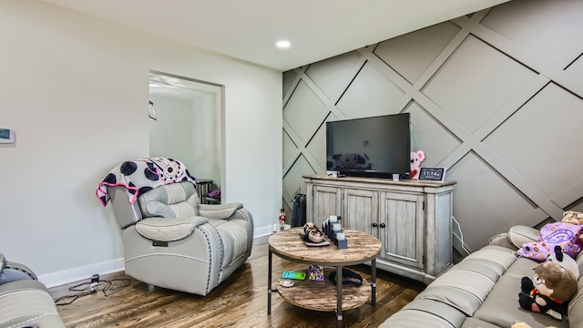 living room with dark hardwood / wood-style floors