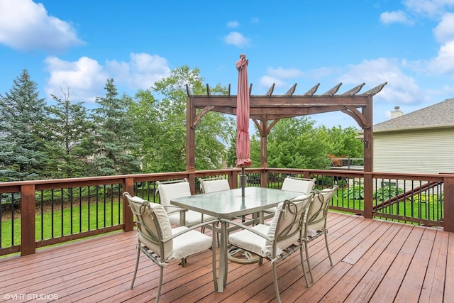 deck with outdoor dining space and a pergola