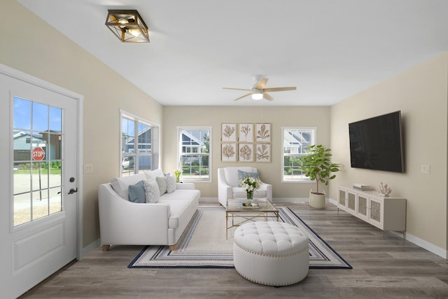 13 Starboard St, Ottawa, IL 61350 - living room featuring ceiling fan and hardwood / wood-style floors