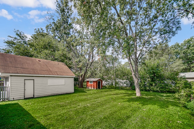 view of yard featuring a shed