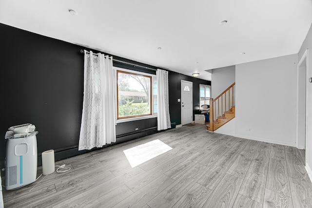 unfurnished living room with light wood-type flooring