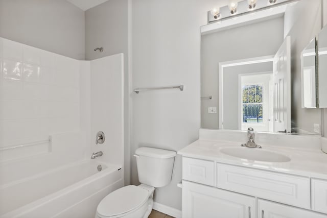 full bathroom with vanity, toilet, and shower / bathtub combination