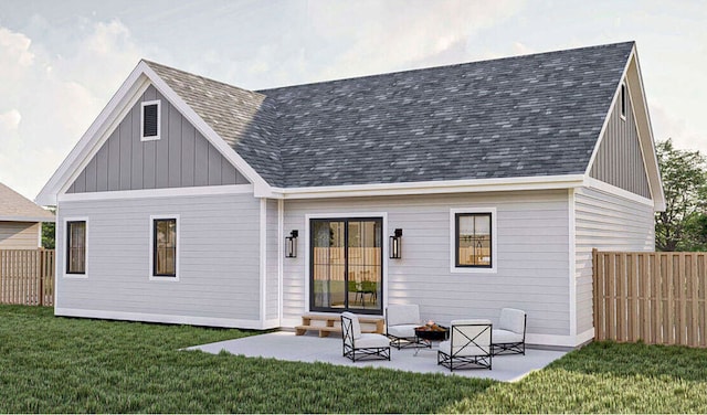 rear view of house featuring a patio area and a yard