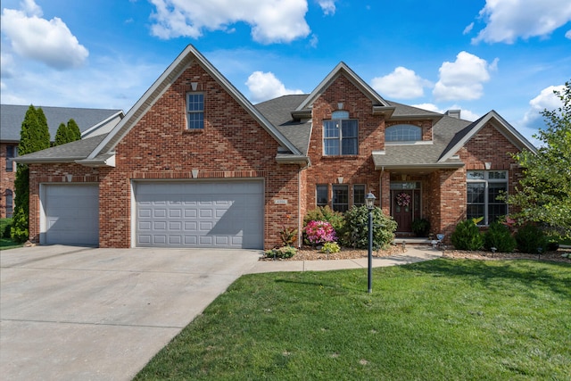 view of front property featuring a front lawn and a garage