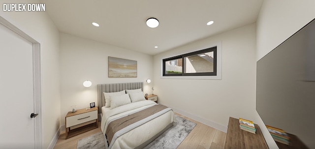 bedroom with light hardwood / wood-style floors