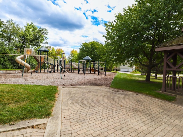 view of play area with a lawn