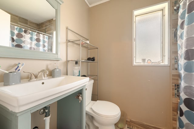 bathroom featuring toilet and ornamental molding