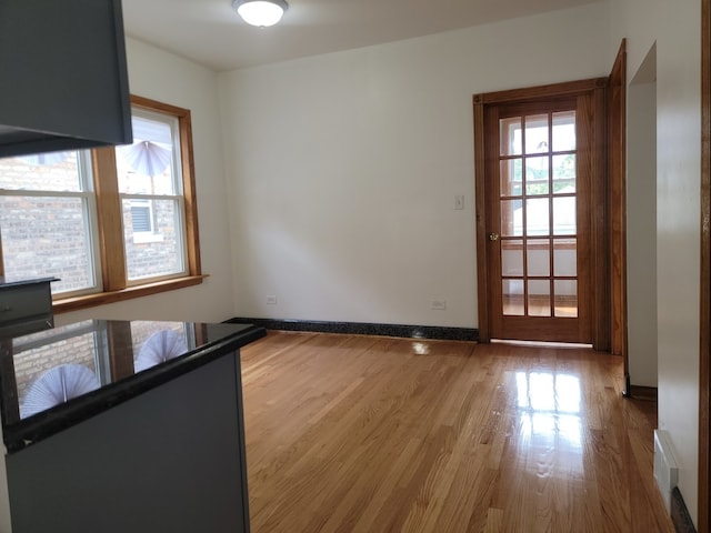 spare room featuring light wood-type flooring