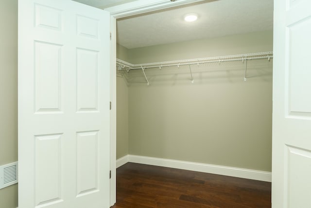 spacious closet featuring dark wood-type flooring