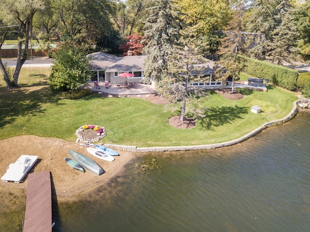 aerial view with a water view