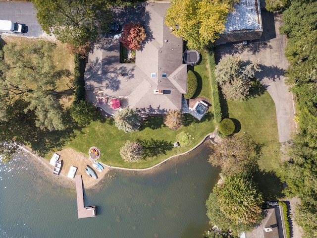 aerial view with a water view