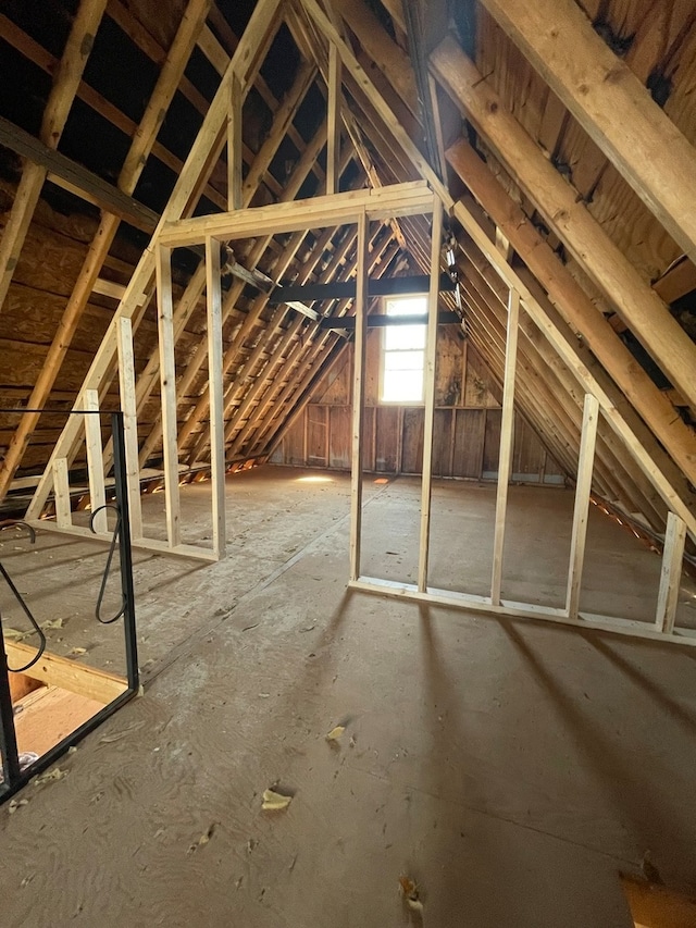 view of unfinished attic