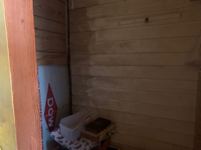 view of sauna / steam room with wooden walls