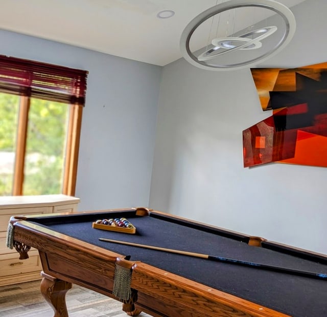 playroom featuring wood-type flooring and billiards