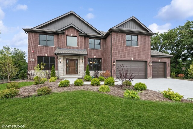 craftsman-style house with a garage and a front lawn