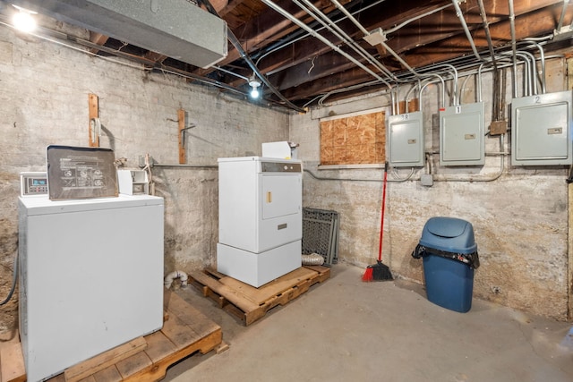 utility room featuring washer and clothes dryer and electric panel