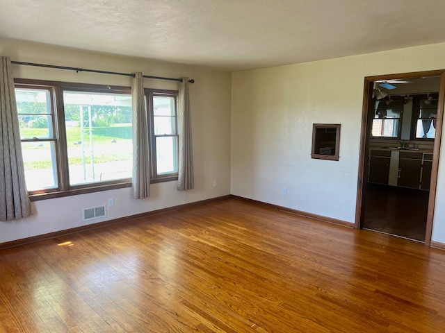 unfurnished room with sink and wood-type flooring