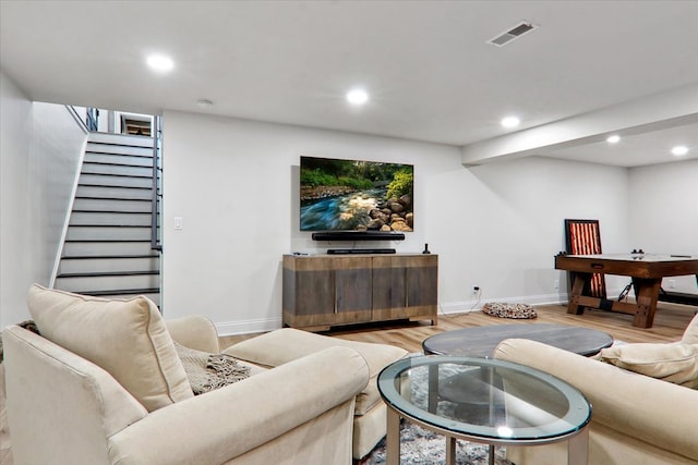 living room featuring light hardwood / wood-style flooring