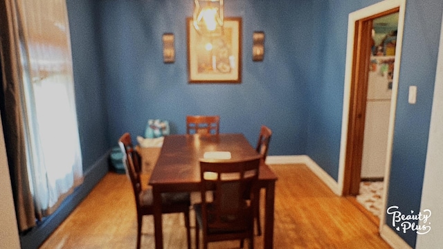 dining area with hardwood / wood-style flooring and a healthy amount of sunlight