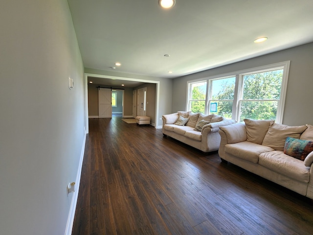 living room featuring dark hardwood / wood-style floors