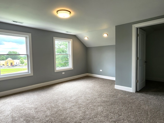 additional living space with carpet floors and vaulted ceiling