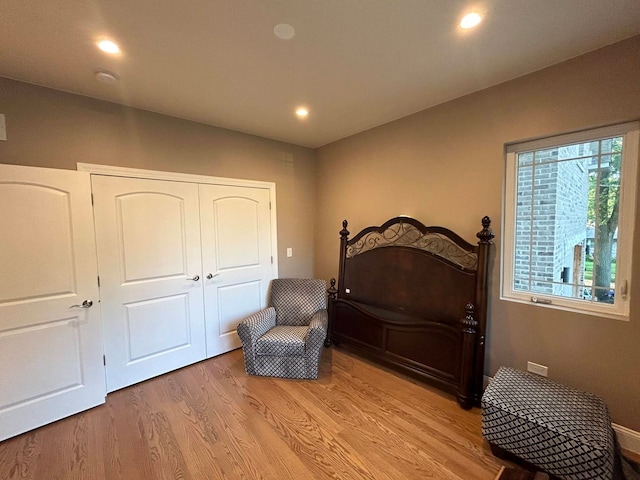 bedroom featuring a closet and light wood-type flooring