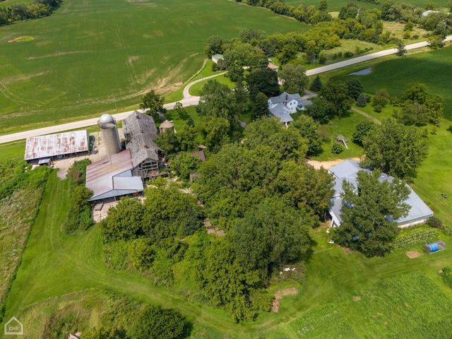 birds eye view of property featuring a rural view