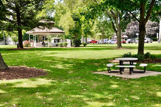 view of community featuring a gazebo and a yard