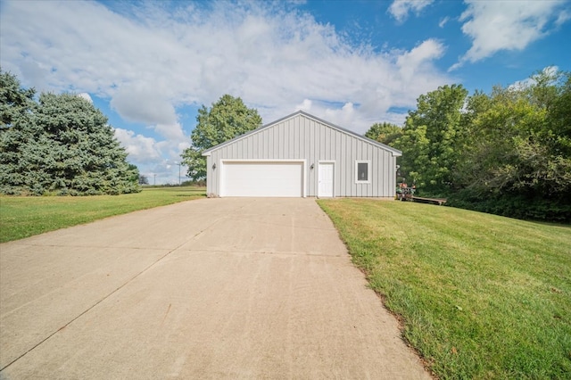 garage with a lawn