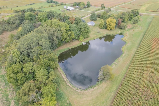 drone / aerial view with a rural view and a water view