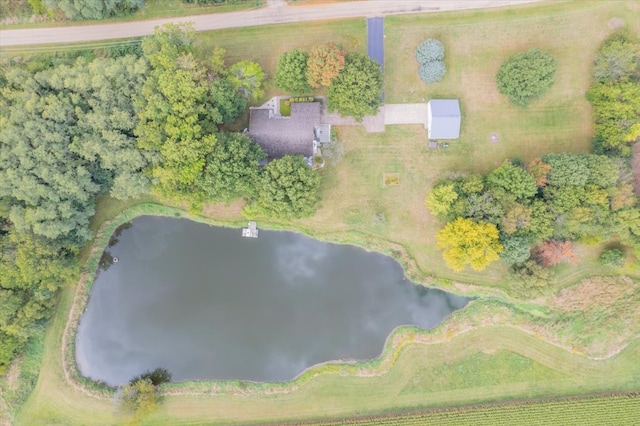 drone / aerial view with a water view and a rural view