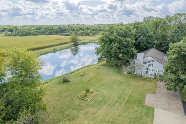 drone / aerial view with a water view and a rural view