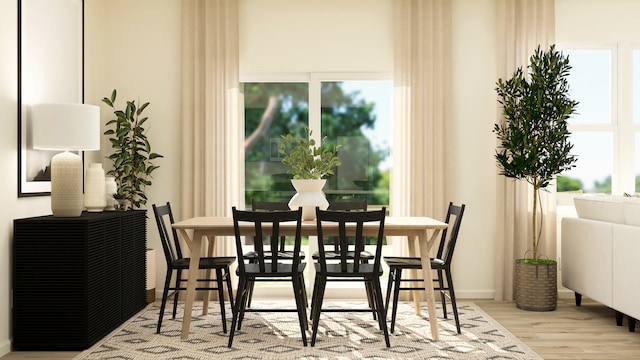 dining area with light hardwood / wood-style floors and a wealth of natural light