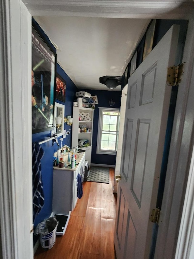 washroom with hardwood / wood-style floors