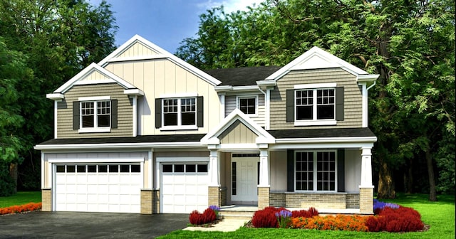 68 Beech Dr, Lake Zurich, IL 60047 - view of front facade featuring board and batten siding, an attached garage, driveway, and a front yard