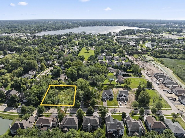 68 Beech Dr, Lake Zurich, IL 60047 - aerial perspective of suburban area with a large body of water and property boundaries highlighted