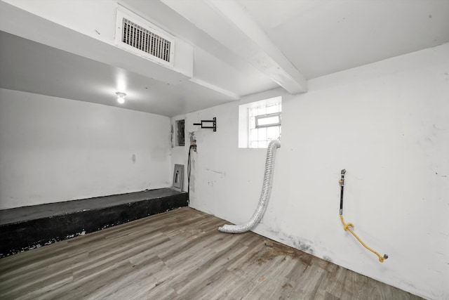 basement featuring hardwood / wood-style flooring